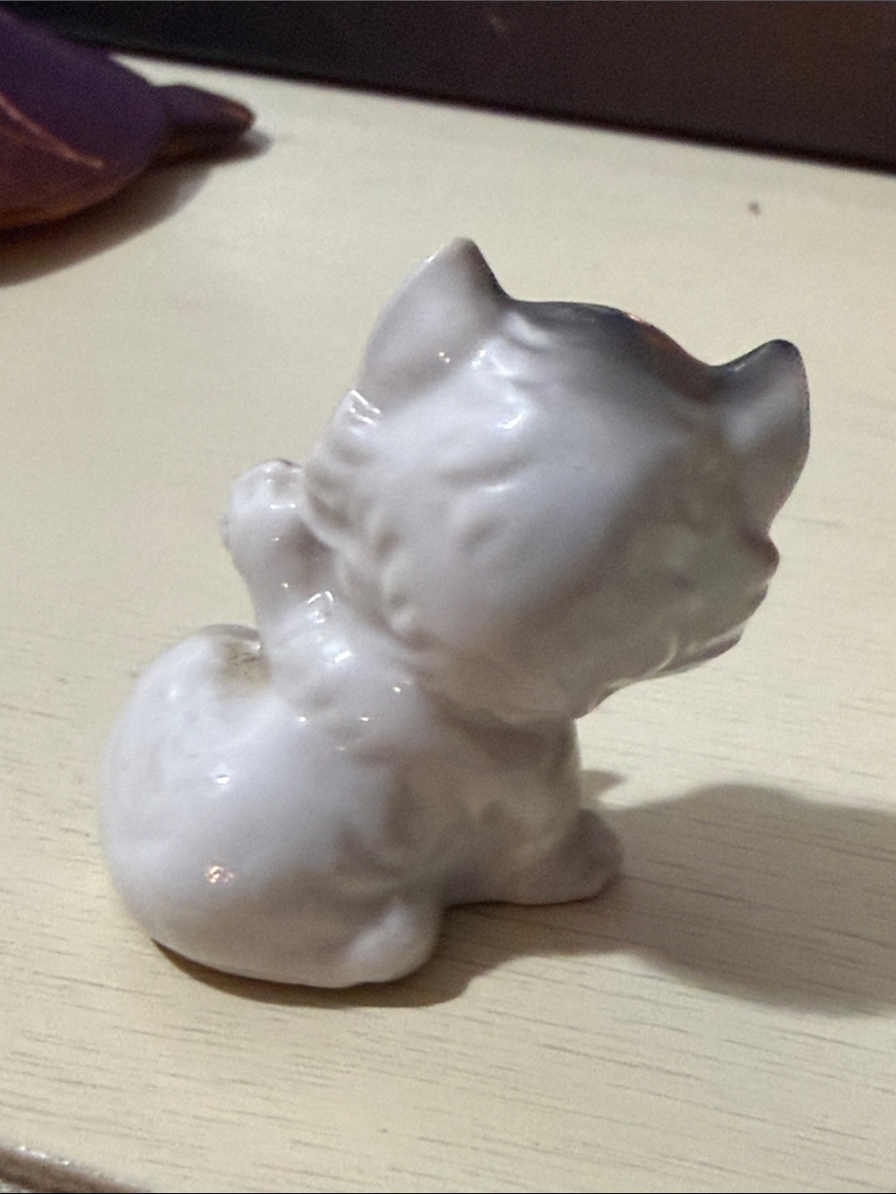 50’s MC grey white Cat Figurine Green Eyes Flower Japan pink flower - Picture 3 of 6